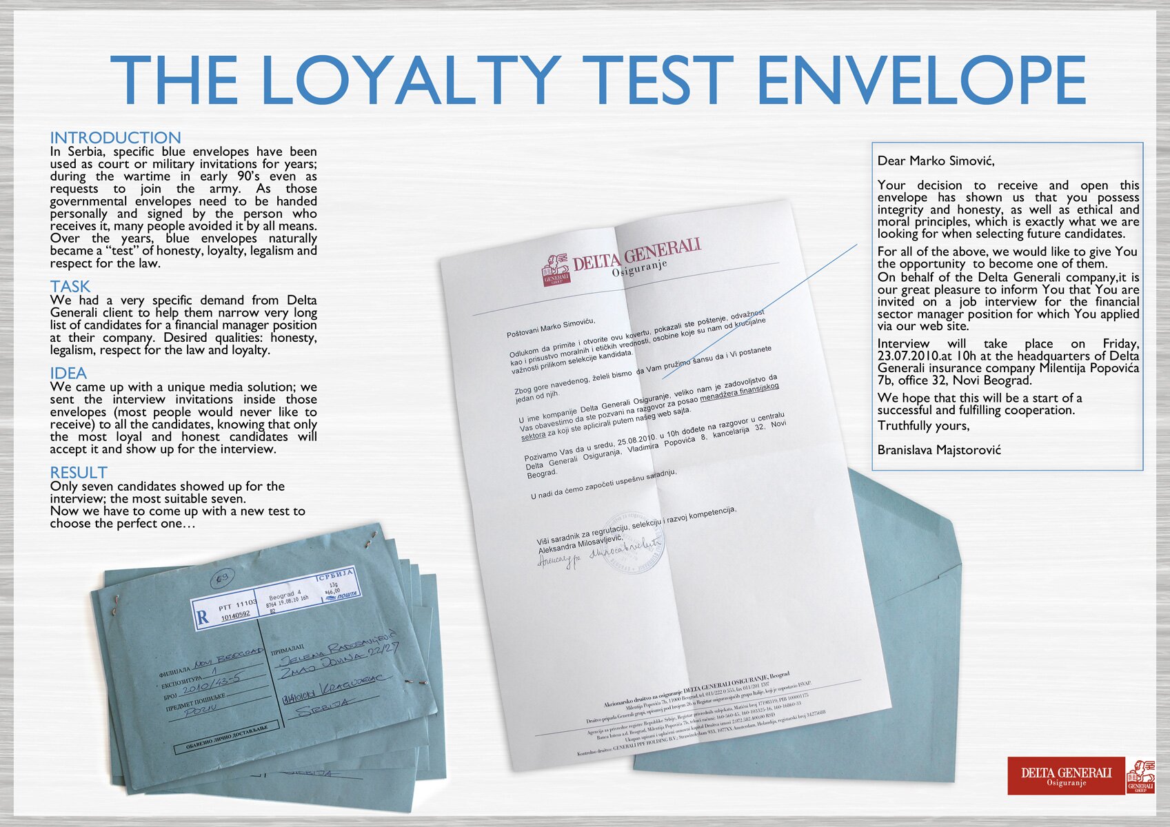 Delta Generali Insurance : Loyalty Test Envelope